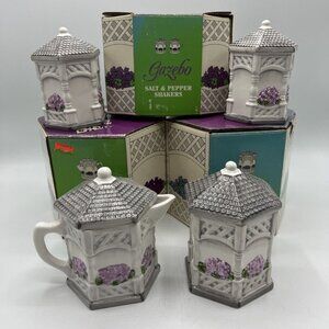 Vintage 1980s Gazebo Wedding Table Set Creamer Sugar Bowl Salt Pepper Shakers